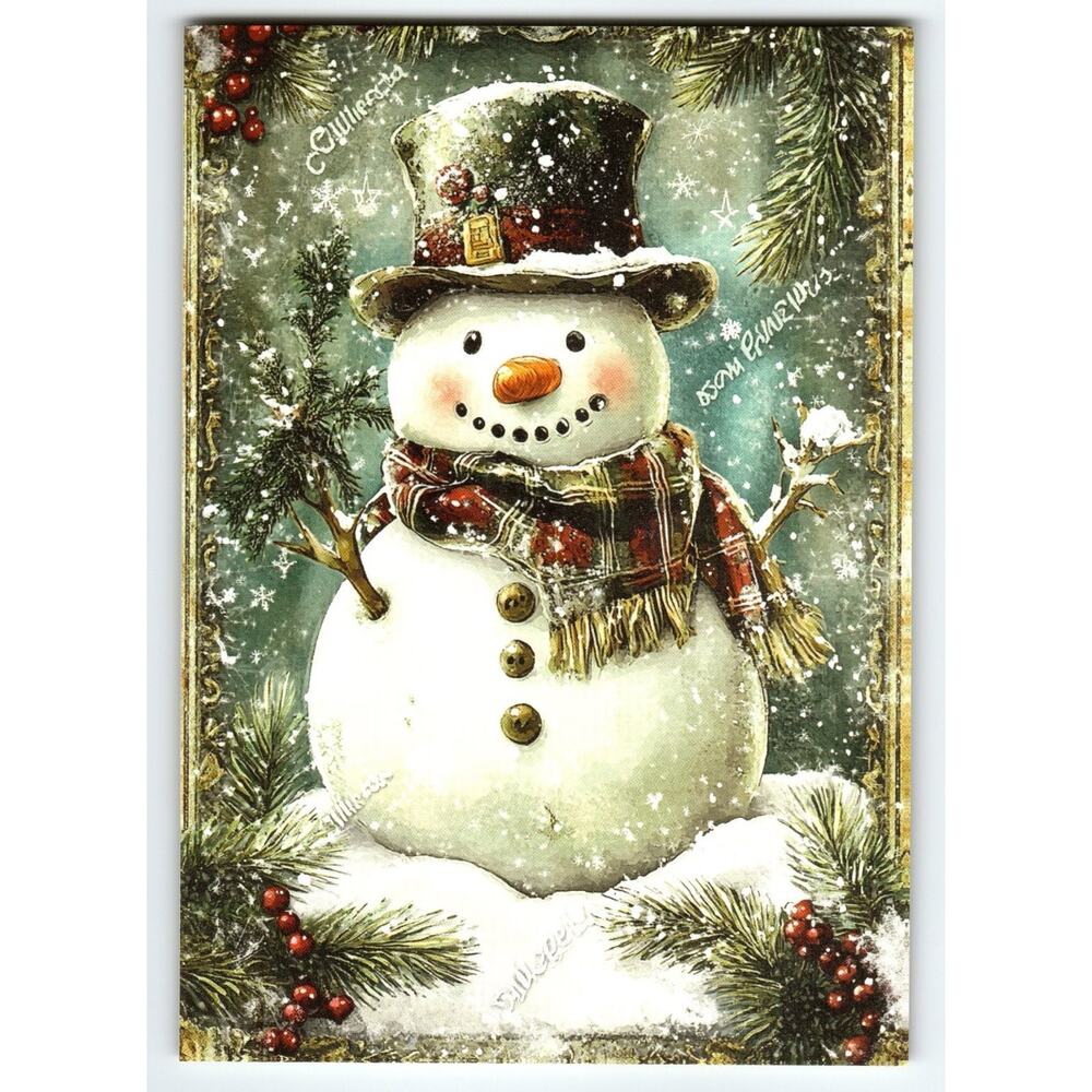 Vintage Christmas Snowman Lithograph Postcard 5.5x4 Holiday Card
